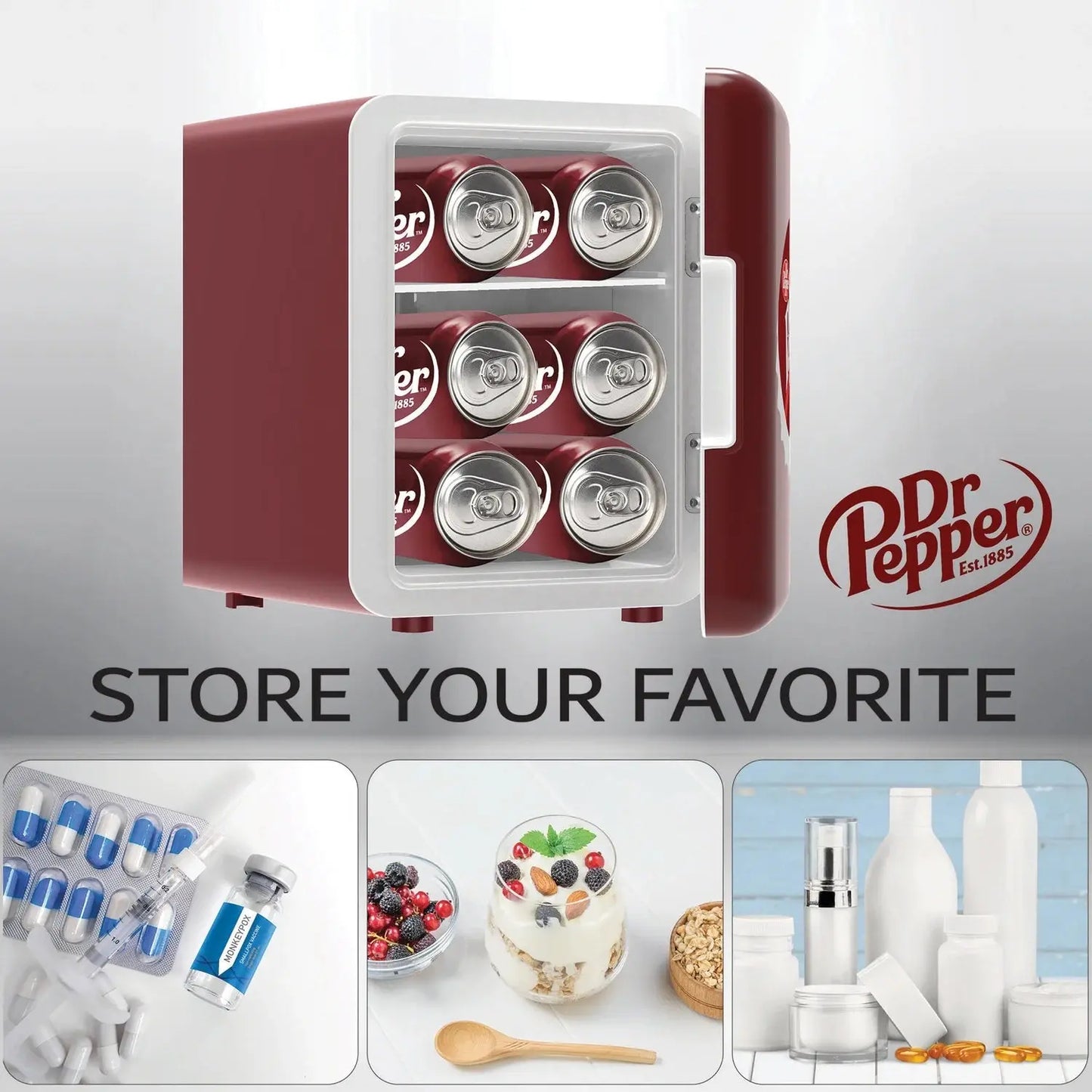 Dr. Pepper 6-Can Portable Mini Fridge, MIS153DRP, Red | Fridge.com