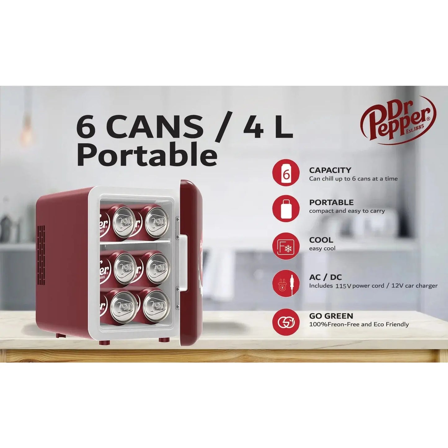 Dr. Pepper 6-Can Portable Mini Fridge, MIS153DRP, Red | Fridge.com