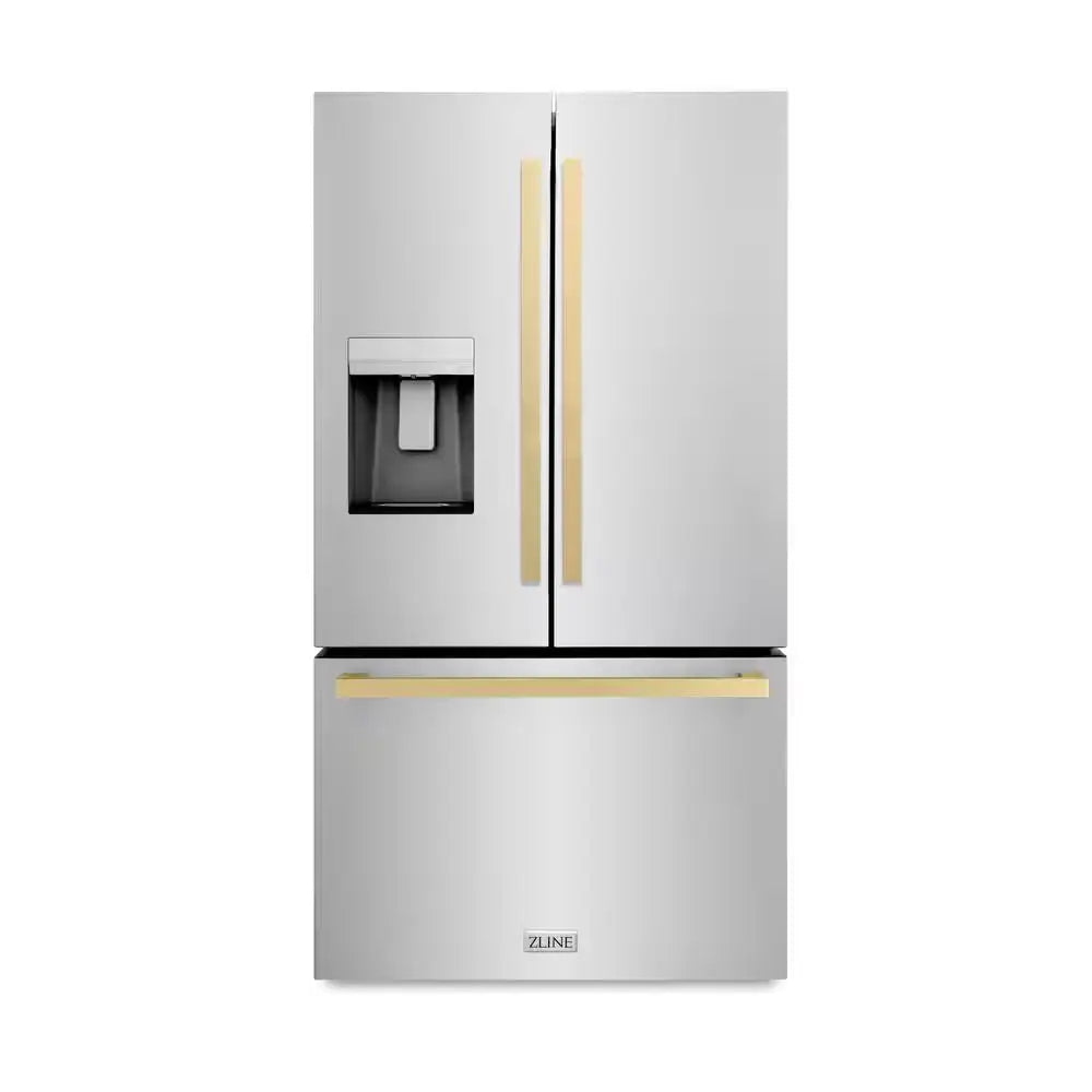 36 In. 3-Door French Door Refrigerator W/ Dual Ice Maker in Fingerprint Resistant Stainless & Square Champagne Bronze | Fridge.com