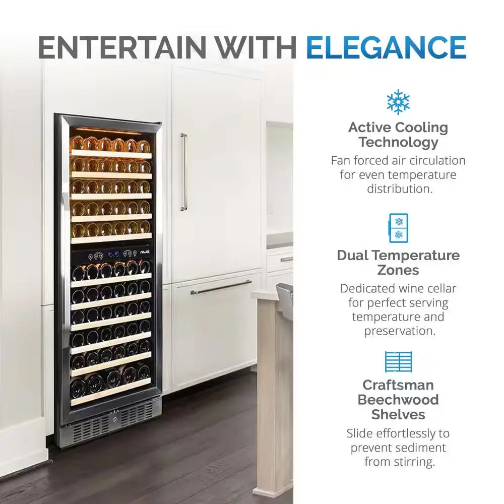 Dual Zone 116-Bottle Built-In Wine Cooler Fridge with Smooth Rolling Shelves and Quiet Operation - Stainless Steel | Fridge.com