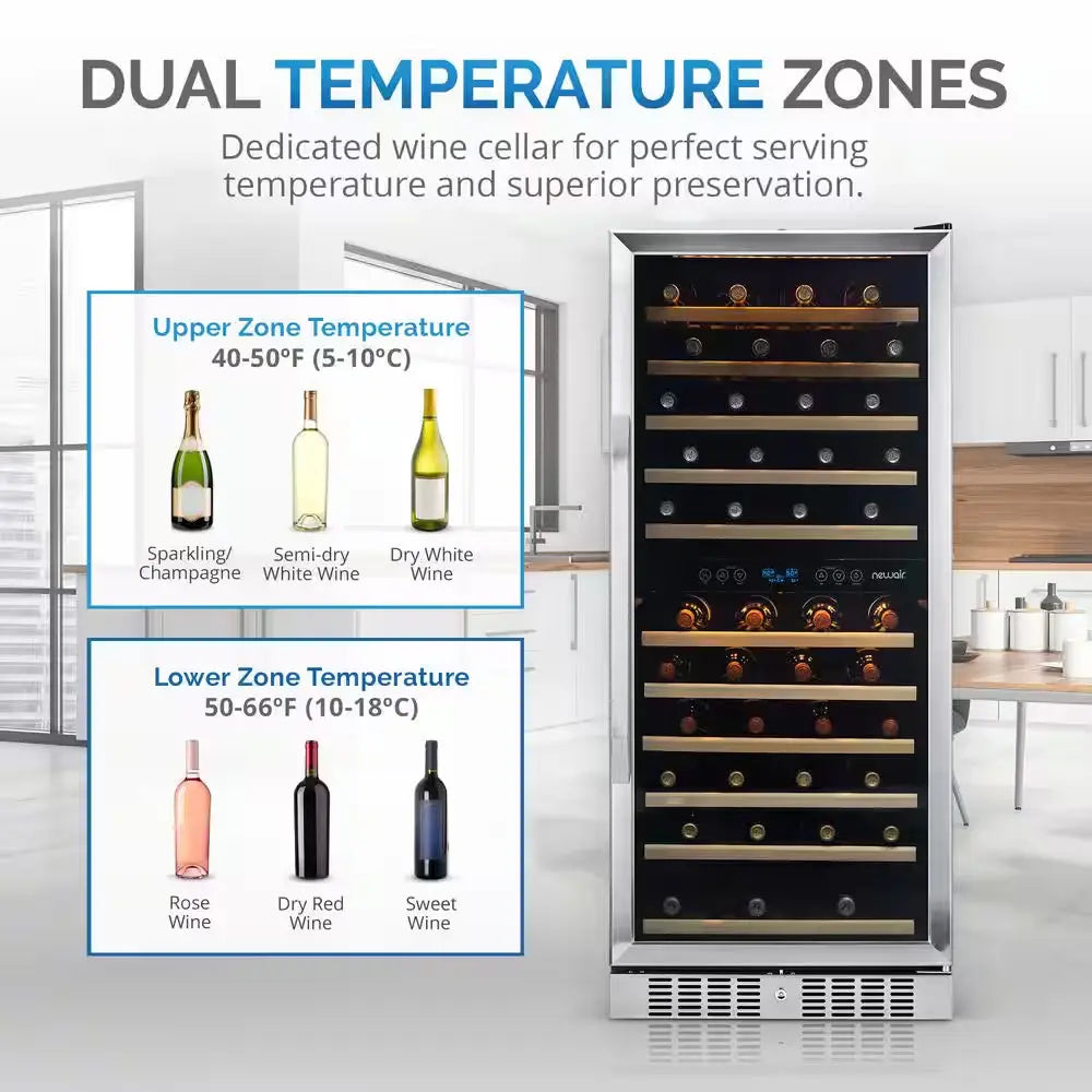 Dual Zone 116-Bottle Built-In Wine Cooler Fridge with Smooth Rolling Shelves and Quiet Operation - Stainless Steel | Fridge.com