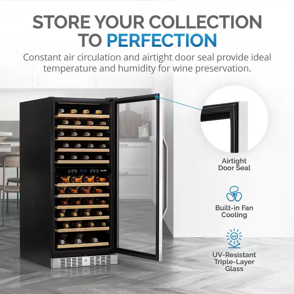 Dual Zone 116-Bottle Built-In Wine Cooler Fridge with Smooth Rolling Shelves and Quiet Operation - Stainless Steel | Fridge.com