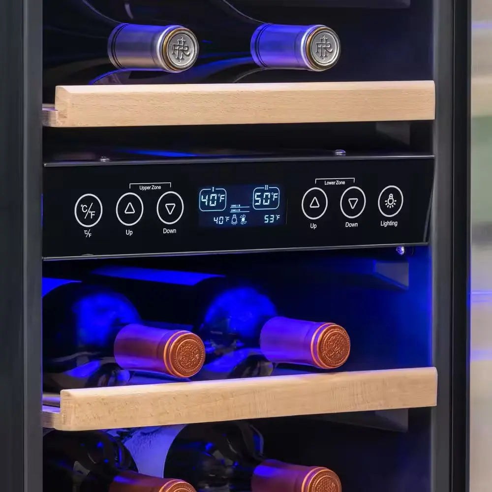 Dual Zone 15 In. 29-Bottle Built-In Wine Cooler Fridge with Recessed Kickplate and Quiet Operation in Stainless Steel | Fridge.com