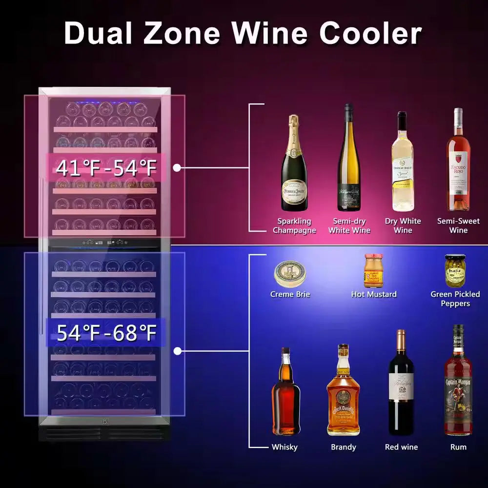 Dual Zone 152-Bottle Capacity Built-In Wine Cooler Cellar Cooling Unit in Black with Digital Temperature Control Screen | Fridge.com