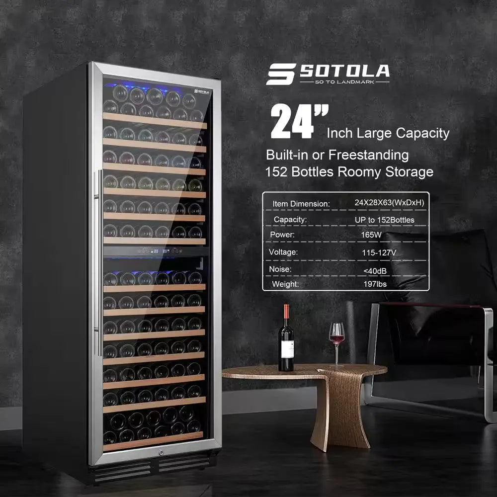 Dual Zone 152-Bottle Capacity Built-In Wine Cooler Cellar Cooling Unit in Black with Digital Temperature Control Screen | Fridge.com