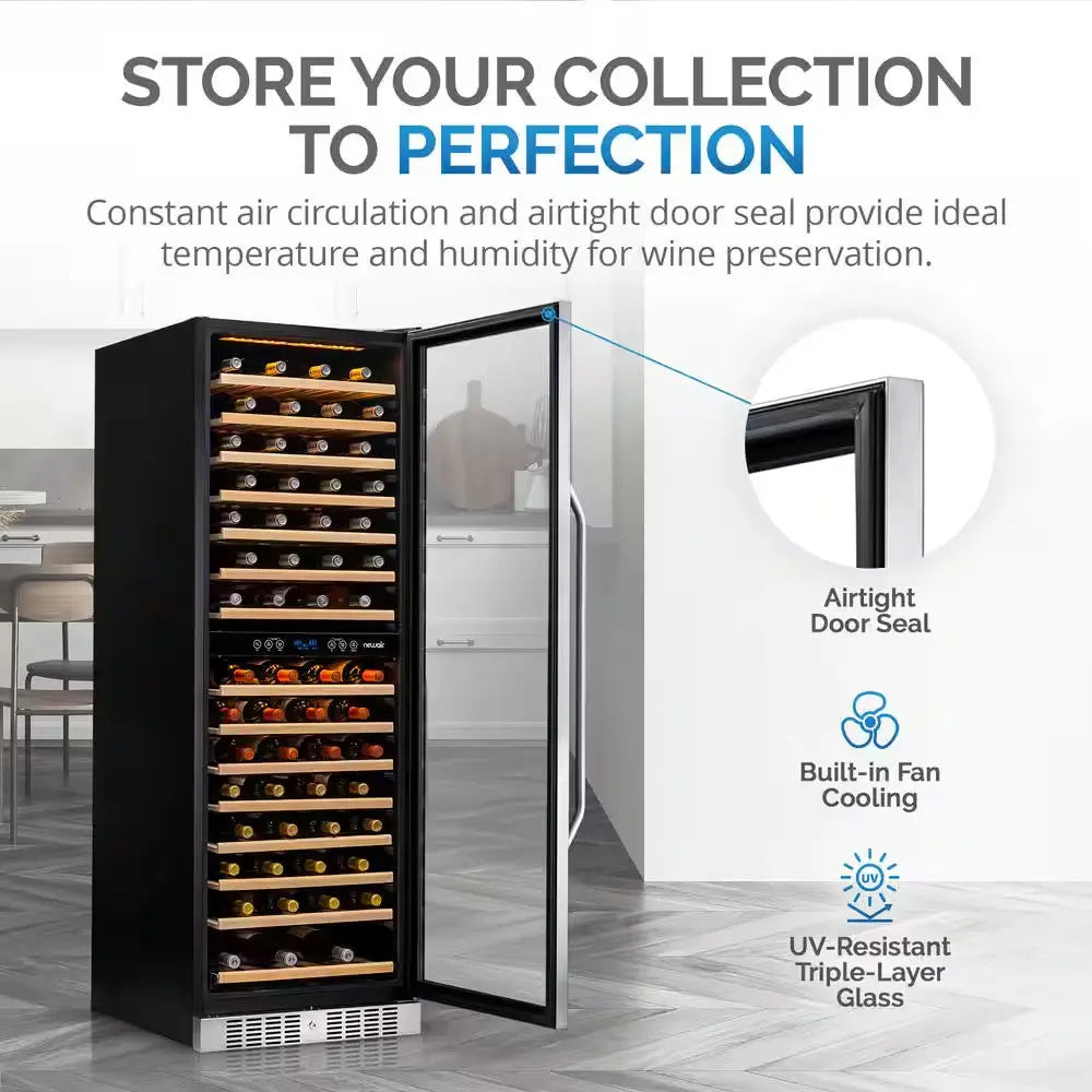 Dual Zone 160-Bottle Built-In Wine Cooler Fridge with Smooth Rolling Shelves and Quiet Operation - Stainless Steel | Fridge.com