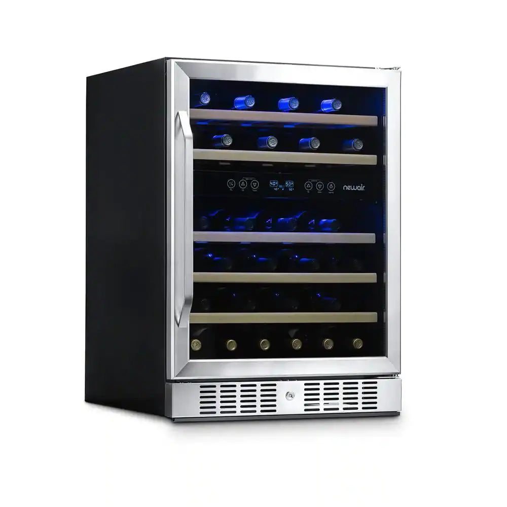 Dual Zone 24 In. 46-Bottle Built-In Wine Cooler Fridge Refrigerator with Lock and Reversible Door in Stainless Steel | Fridge.com