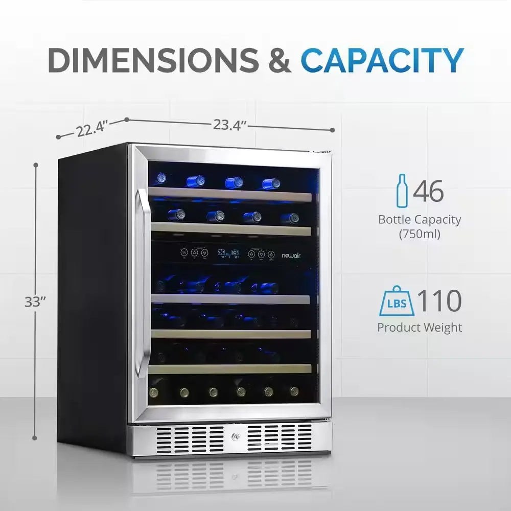 Dual Zone 24 In. 46-Bottle Built-In Wine Cooler Fridge Refrigerator with Lock and Reversible Door in Stainless Steel | Fridge.com