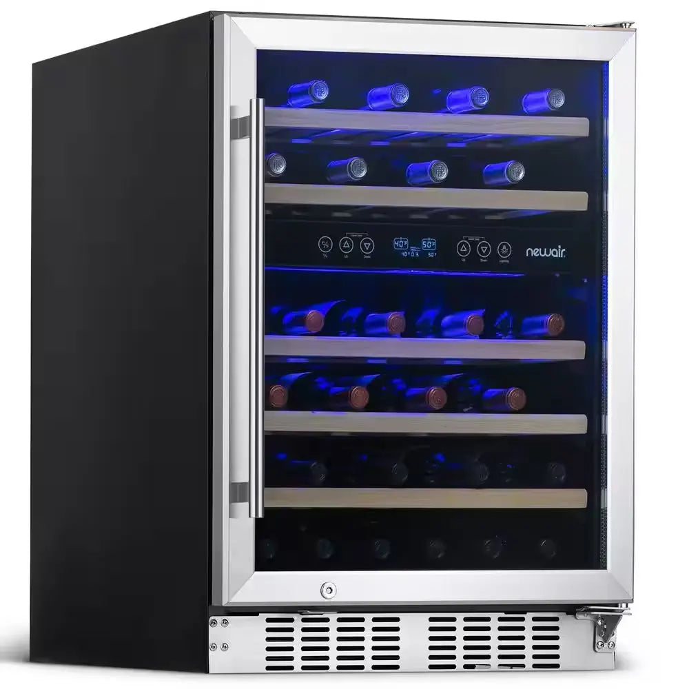 Dual Zone 24 In. 46-Bottle Built-In Wine Cooler Fridge with Recessed Kickplate Lock Reversible Door in Stainless Steel | Fridge.com