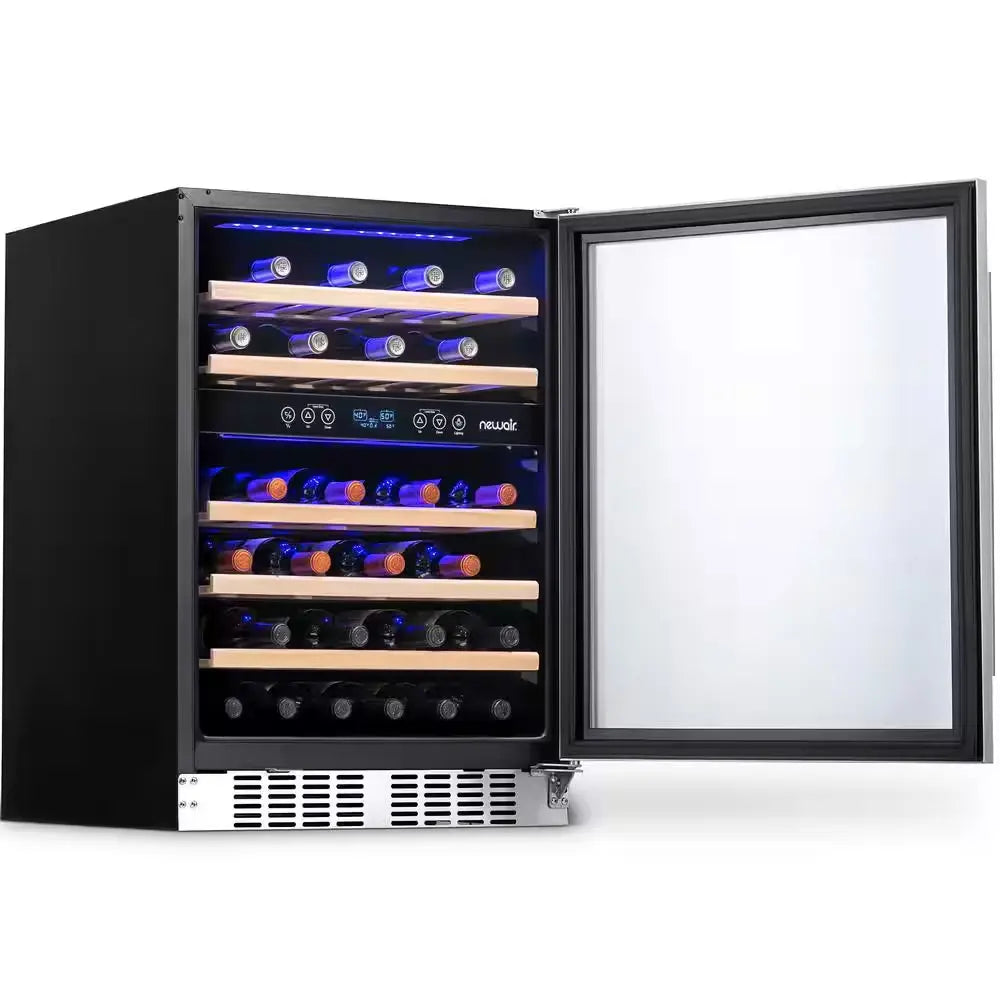 Dual Zone 24 In. 46-Bottle Built-In Wine Cooler Fridge with Recessed Kickplate Lock Reversible Door in Stainless Steel | Fridge.com