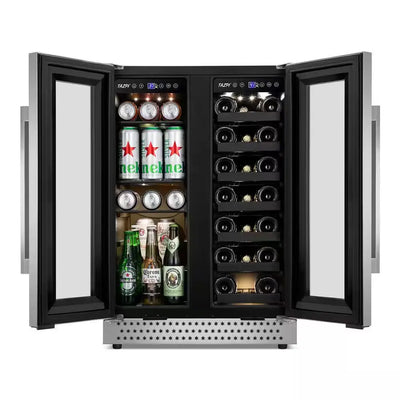 Dual Zone 24 In. Built-In 20-Bottle and 88-Can Beverage and Wine Cooler Fridge with French Doors, Stainless Steel | Fridge.com