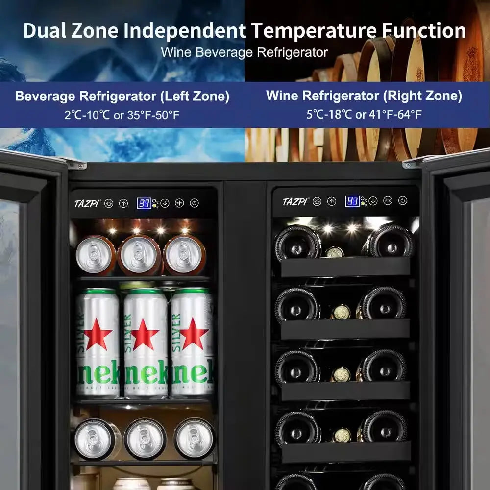 Dual Zone 24 In. Built-In 20-Bottle and 88-Can Beverage and Wine Cooler Fridge with French Doors, Stainless Steel | Fridge.com