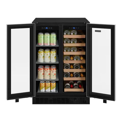 Dual Zone 24 In. Built-In 27-Bottle Wine and 60-Can Beverage Cooler in Stainless Steel | Fridge.com