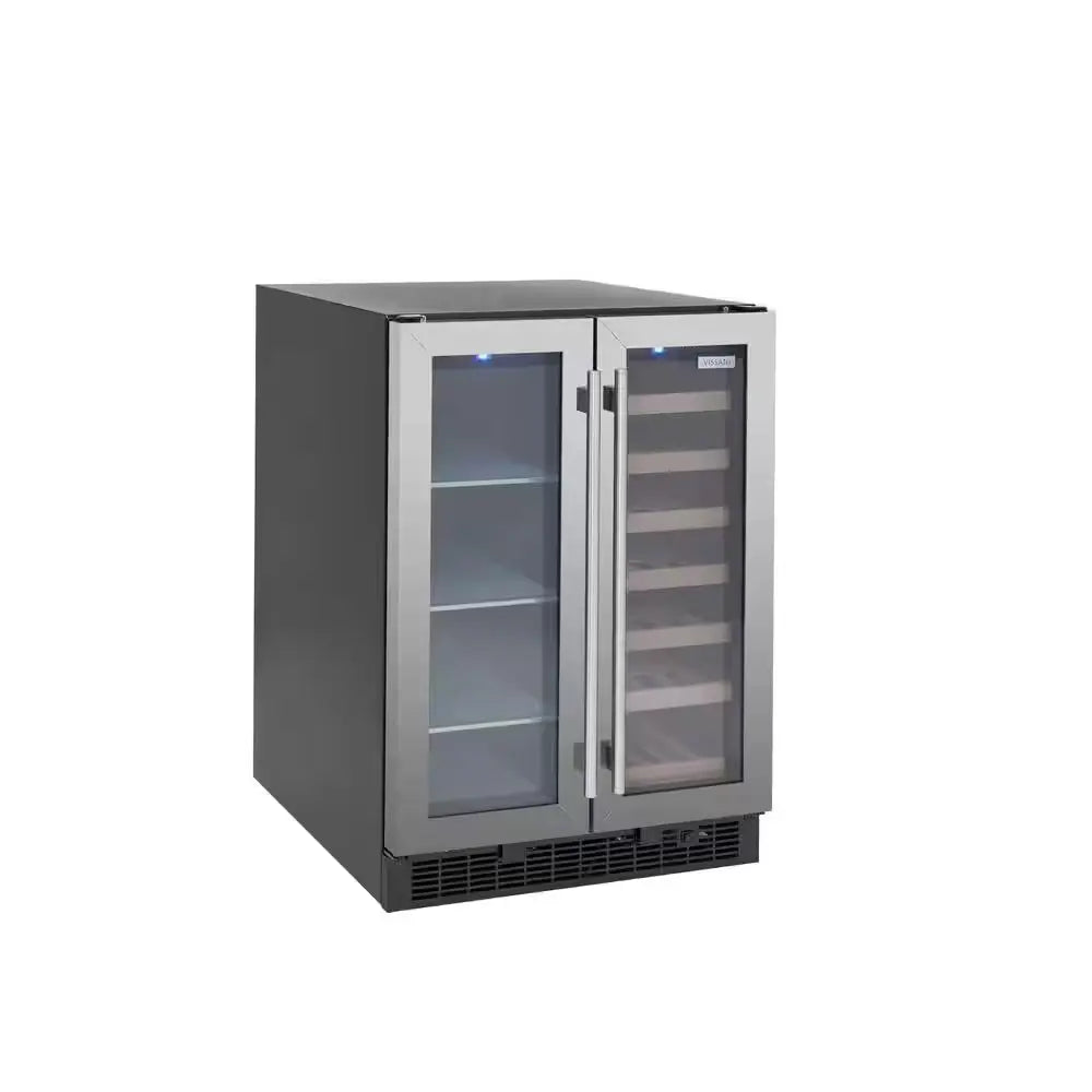 Dual Zone 24 In. Built-In 27-Bottle Wine and 60-Can Beverage Cooler in Stainless Steel | Fridge.com