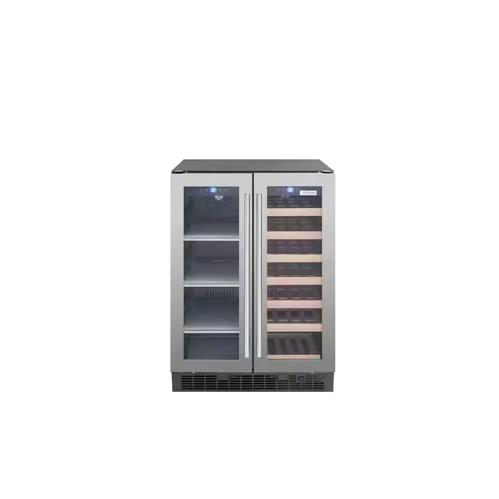 Dual Zone 24 In. Built-In 27-Bottle Wine and 60-Can Beverage Cooler in Stainless Steel | Fridge.com