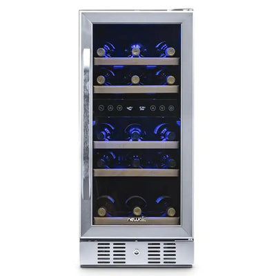 Dual Zone 29-Bottle Built-In Compressor Wine Cooler Fridge Quiet Operation and Beech Wood Shelves, Stainless Steel | Fridge.com