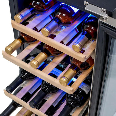 Dual Zone 29-Bottle Built-In Compressor Wine Cooler Fridge Quiet Operation and Beech Wood Shelves, Stainless Steel | Fridge.com