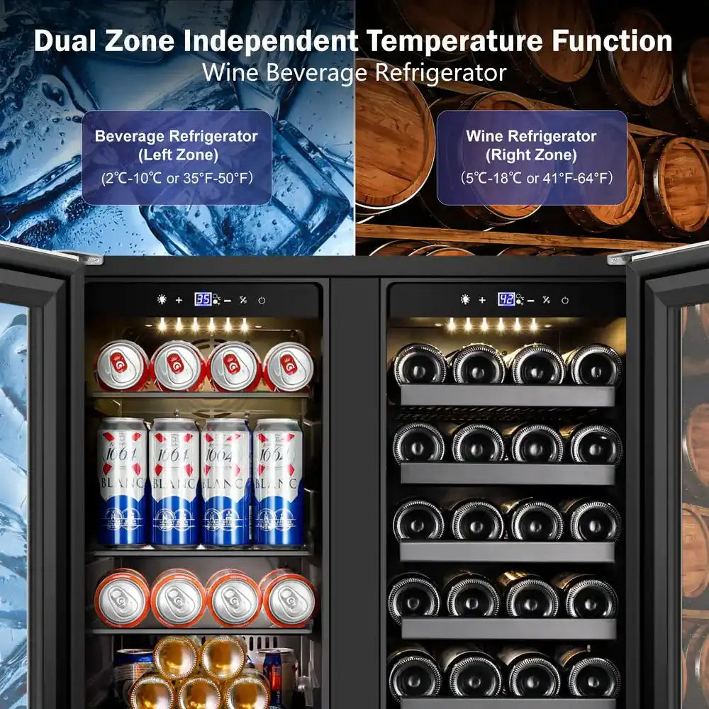 Dual Zone 30 In. Built-In 30-Wine Bottles and 100-Can with French Door Beverage and Wine Cooler, Stainless Steel | Fridge.com