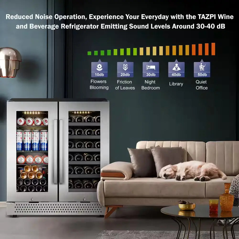 Dual Zone 30 In. Built-In 30-Wine Bottles and 100-Can with French Door Beverage and Wine Cooler, Stainless Steel | Fridge.com