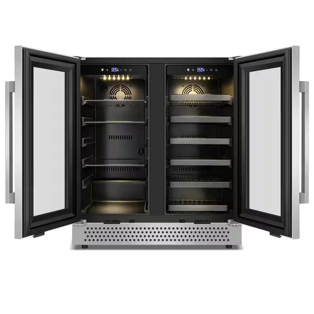 Dual Zone 30 In. Built-In 30-Wine Bottles and 100-Can with French Door Beverage and Wine Cooler, Stainless Steel | Fridge.com