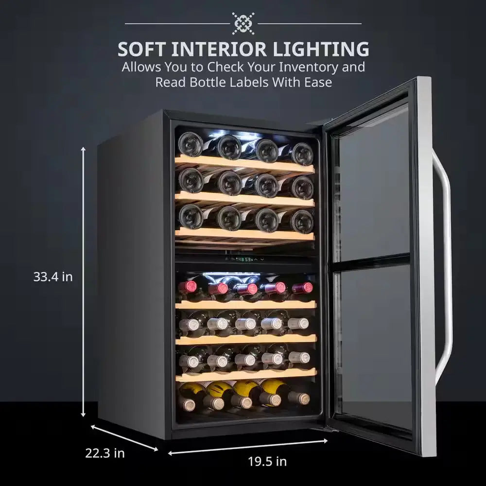 Dual Zone 43-Bottle Wine Cooler, Cellar Cooling Unit in Stainless Steel, Freestanding Wine Fridge with Lock | Fridge.com