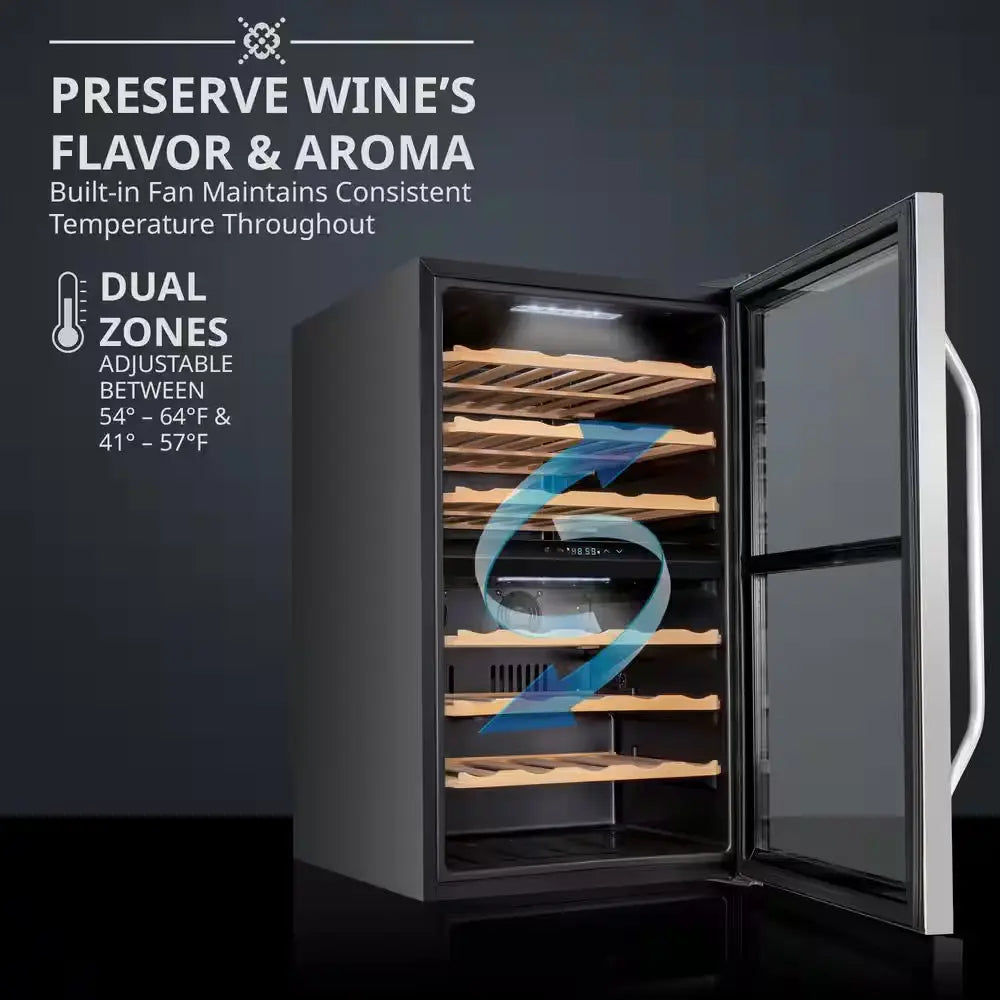 Dual Zone 43-Bottle Wine Cooler, Cellar Cooling Unit in Stainless Steel, Freestanding Wine Fridge with Lock | Fridge.com