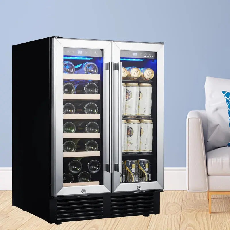 ESHOO 23.4'' 19 Bottle and 57 Can Dual Zone Wine & Beverage Refrigerator | Fridge.com