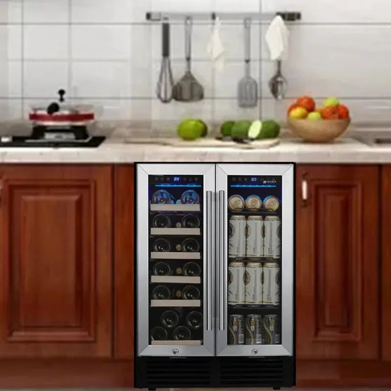 ESHOO 23.4'' 19 Bottle and 57 Can Dual Zone Wine & Beverage Refrigerator | Fridge.com