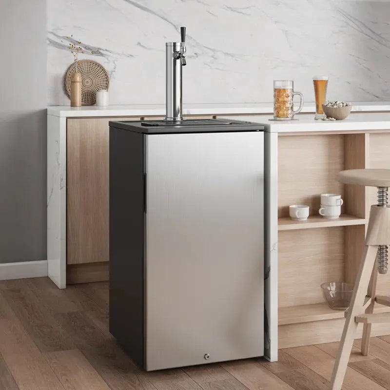 Edgestar 3.2 Cubic Feet Silver Single Tap 5 Gal Keg Freestanding Kegerator with Door Lock and Adjustable Temperature | Fridge.com