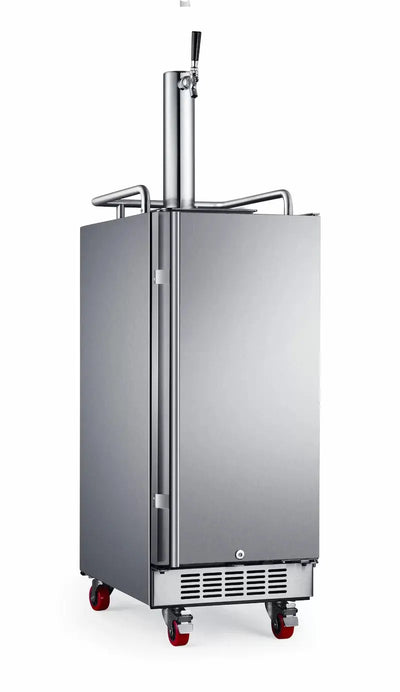 Edgestar Outdoor Party 3.35 Cubic Feet Stainless Steel Outdoor Freestanding Kegerator with Door Lock and Adjustable Temperature | Fridge.com