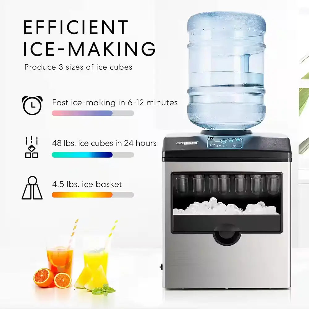 Electric 2 in 1 48 Lbs.Freestanding Ice Maker with Water Dispenser Combo Machine in Silver | Fridge.com