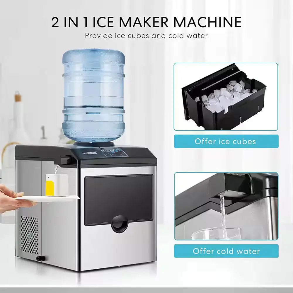 Electric 2 in 1 48 Lbs.Freestanding Ice Maker with Water Dispenser Combo Machine in Silver | Fridge.com