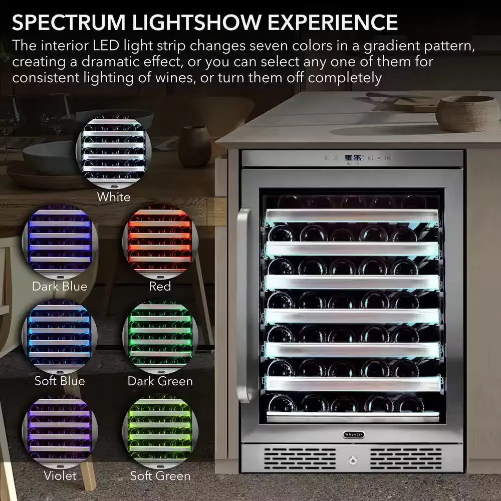 Elite Spectrum Lightshow 54 Bottle Stainless Steel 24 In. Built-In Wine Refrigerator with Touch Controls and Lock | Fridge.com