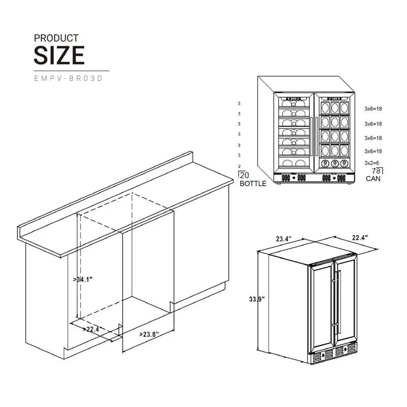 Empava 23.4'' 20 Bottle and 78 Can Dual Zone Wine & Beverage Refrigerator | Fridge.com