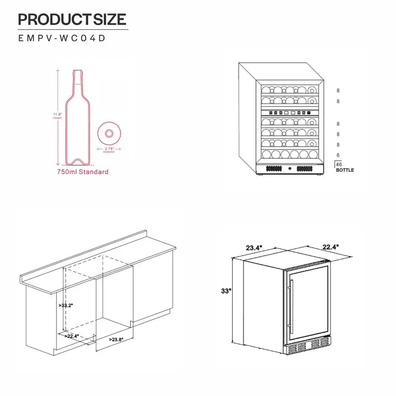 Empava 23.4'' 46 Bottle Dual Zone Wine Refrigerator | Fridge.com