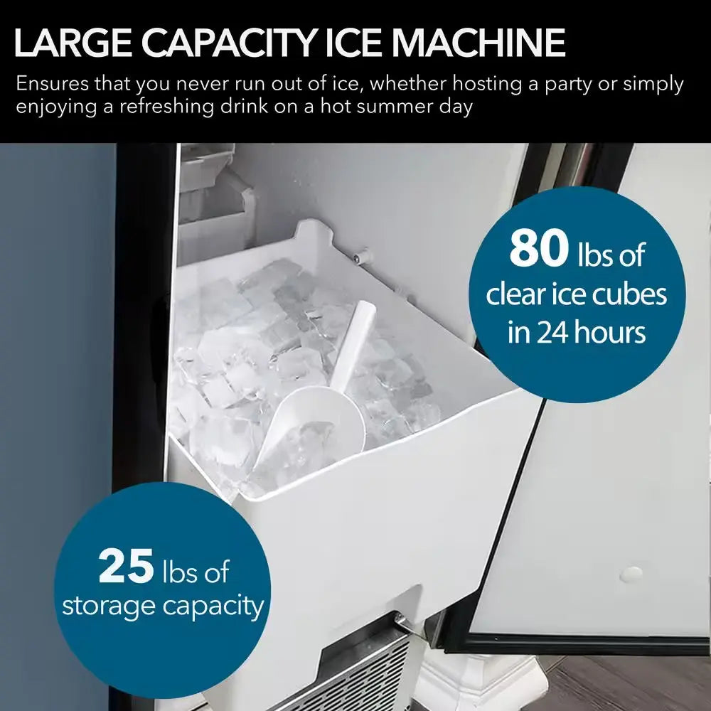 Energy Star 15 In. 80 Lbs. Clear Ice Cube Built-In Ice Maker in Stainless Steel with NSF Inline Water Filter | Fridge.com