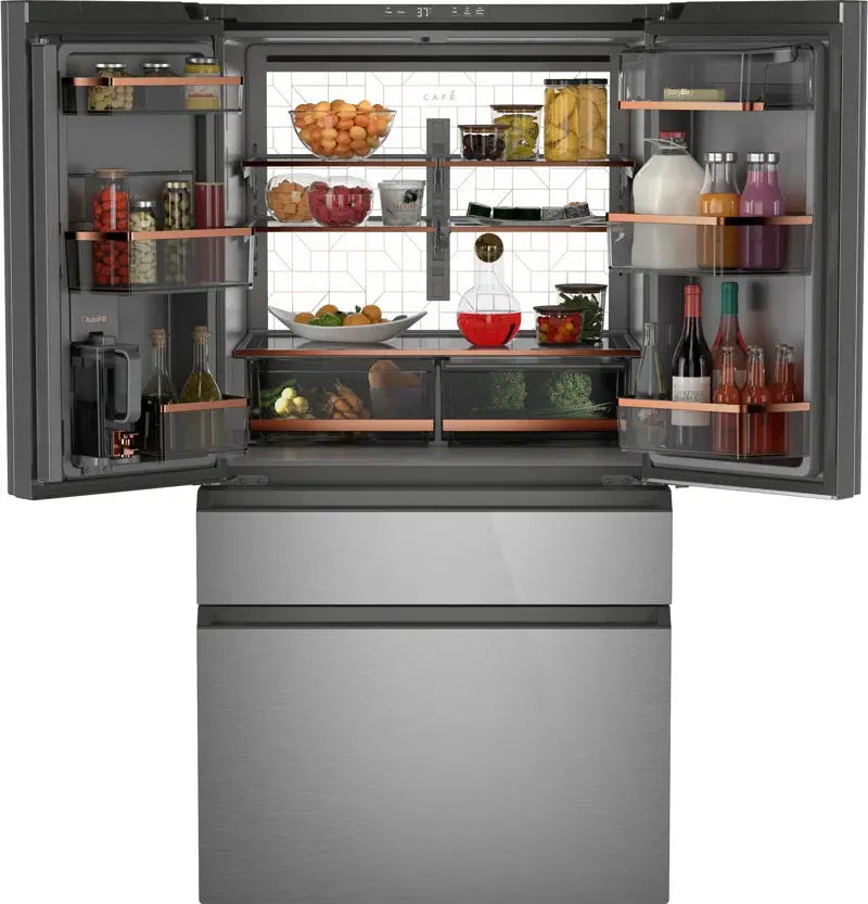 Energy Star® 28.7 Cu. Ft. Smart 4-Door French-Door Refrigerator in Platinum Glass with Dual-Dispense Autofill Pitcher | Fridge.com