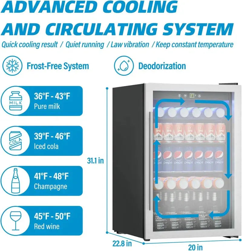 Erivess 145 Cans (12 Oz.) 4.5 Cubic Feet Freestanding Beverage Refrigerator and with Glass Door | Fridge.com