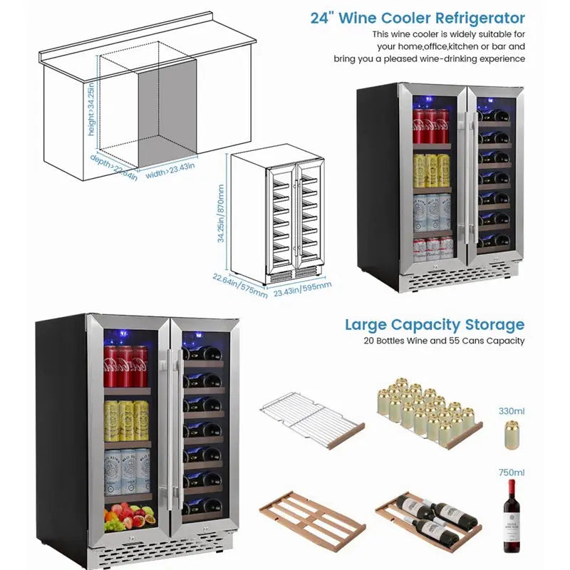 Euker 23" 40 Bottle or 55 Can Dual Zone Wine & Beverage Refrigerator | Fridge.com