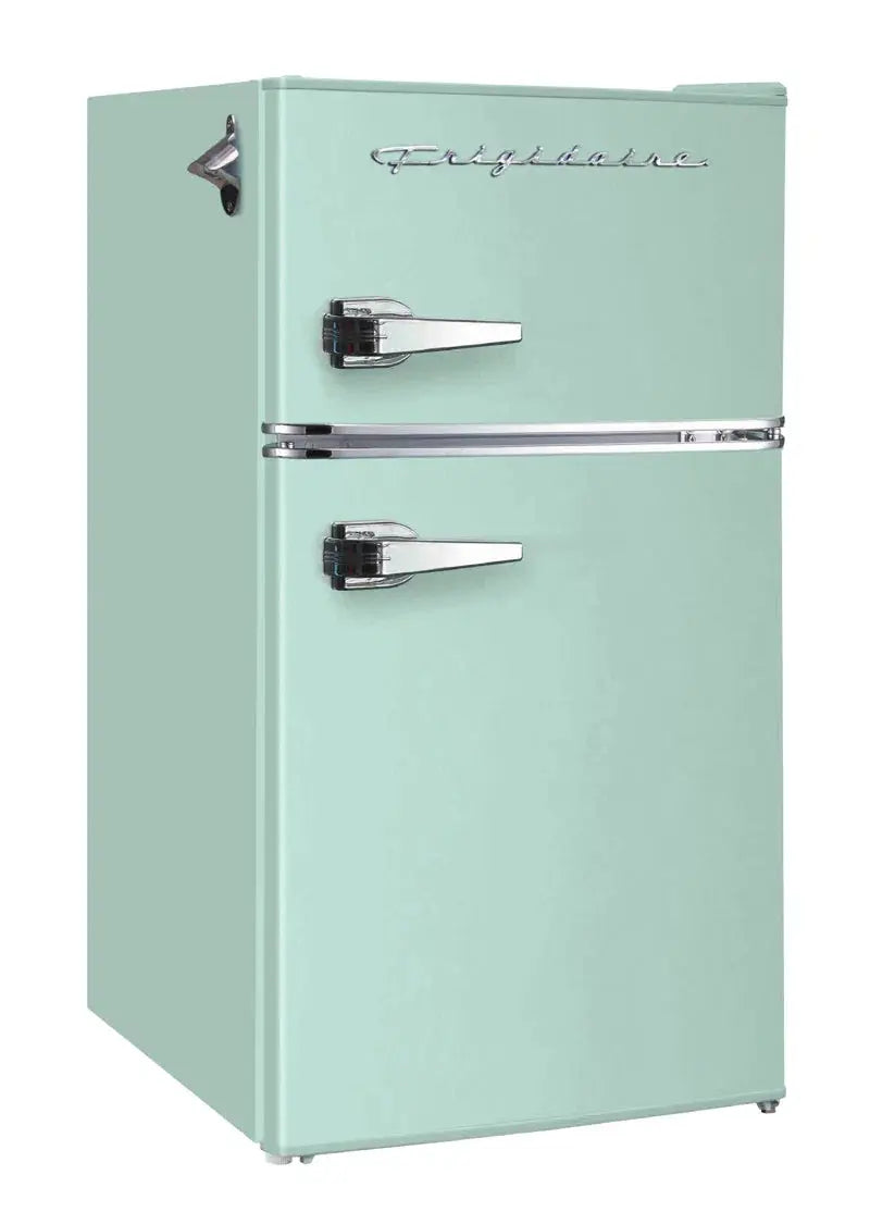 FRIGIDAIRE Retro 2-Door Compact Fridge Freezer Combo, 3.1 Cu. Ft., Stainless Steel, Built-In Bottle Opener | Fridge.com