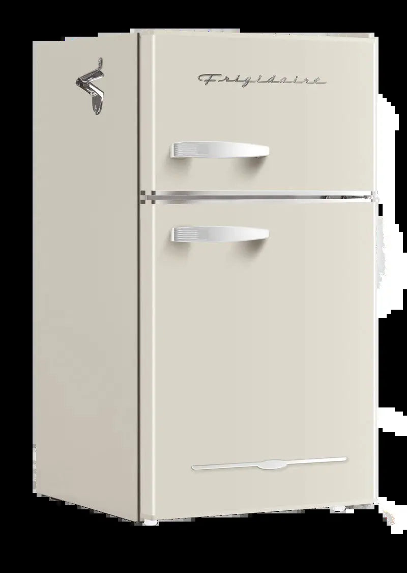 FRIGIDAIRE Retro 2-Door Compact Fridge Freezer Combo, 3.1 Cu. Ft., Stainless Steel, Built-In Bottle Opener | Fridge.com