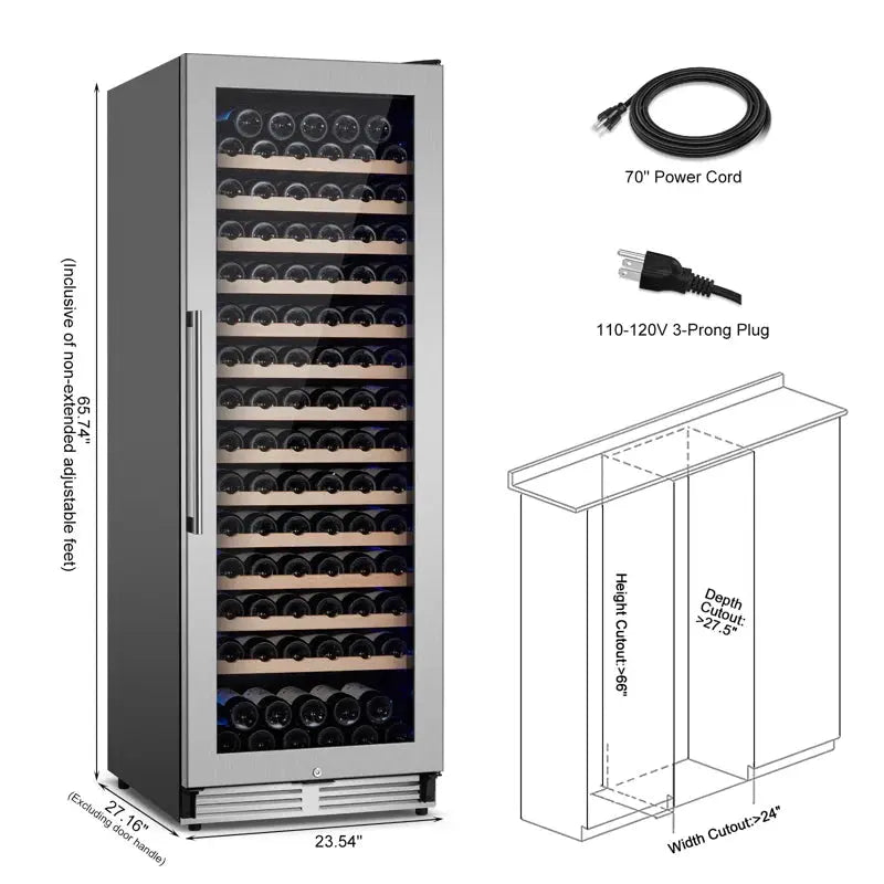 24" Modern Series 154 Bottle Single Zone Wine Refrigerator Cellar Built-In/Freestanding 2 Handle | Fridge.com