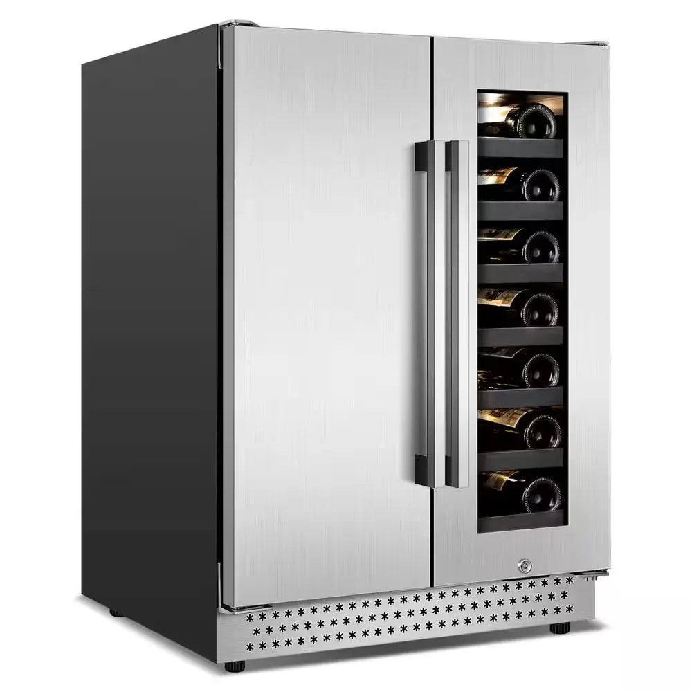 Dual Zone 24 In. Built-In/Freestanding 20-Wine Bottles and 88-Can with French Door Beverage Cooler, Stainless Steel | Fridge.com