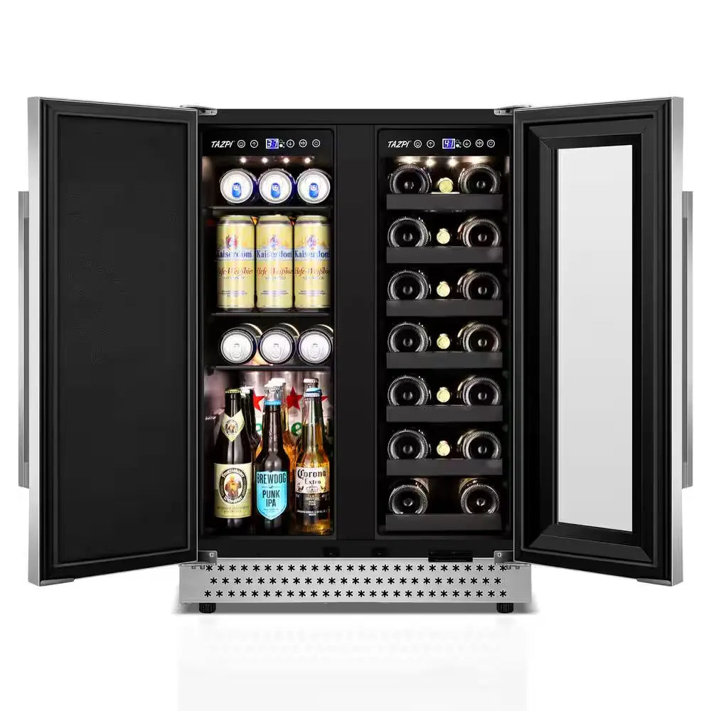 Dual Zone 24 In. Built-In/Freestanding 20-Wine Bottles and 88-Can with French Door Beverage Cooler, Stainless Steel | Fridge.com