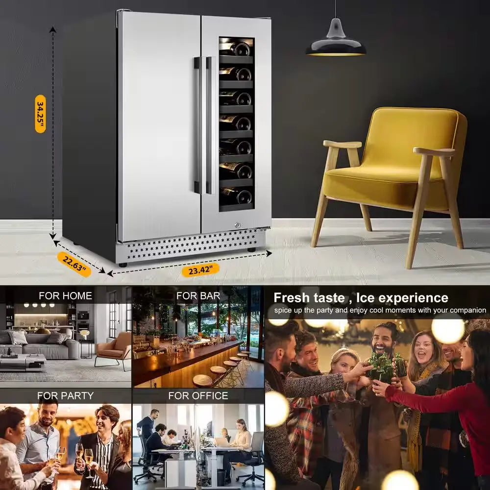 Dual Zone 24 In. Built-In/Freestanding 20-Wine Bottles and 88-Can with French Door Beverage Cooler, Stainless Steel | Fridge.com