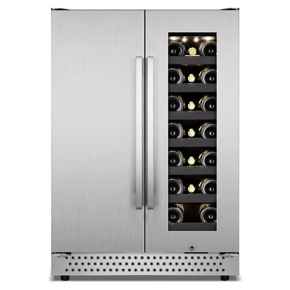 Dual Zone 24 In. Built-In/Freestanding 20-Wine Bottles and 88-Can with French Door Beverage Cooler, Stainless Steel | Fridge.com