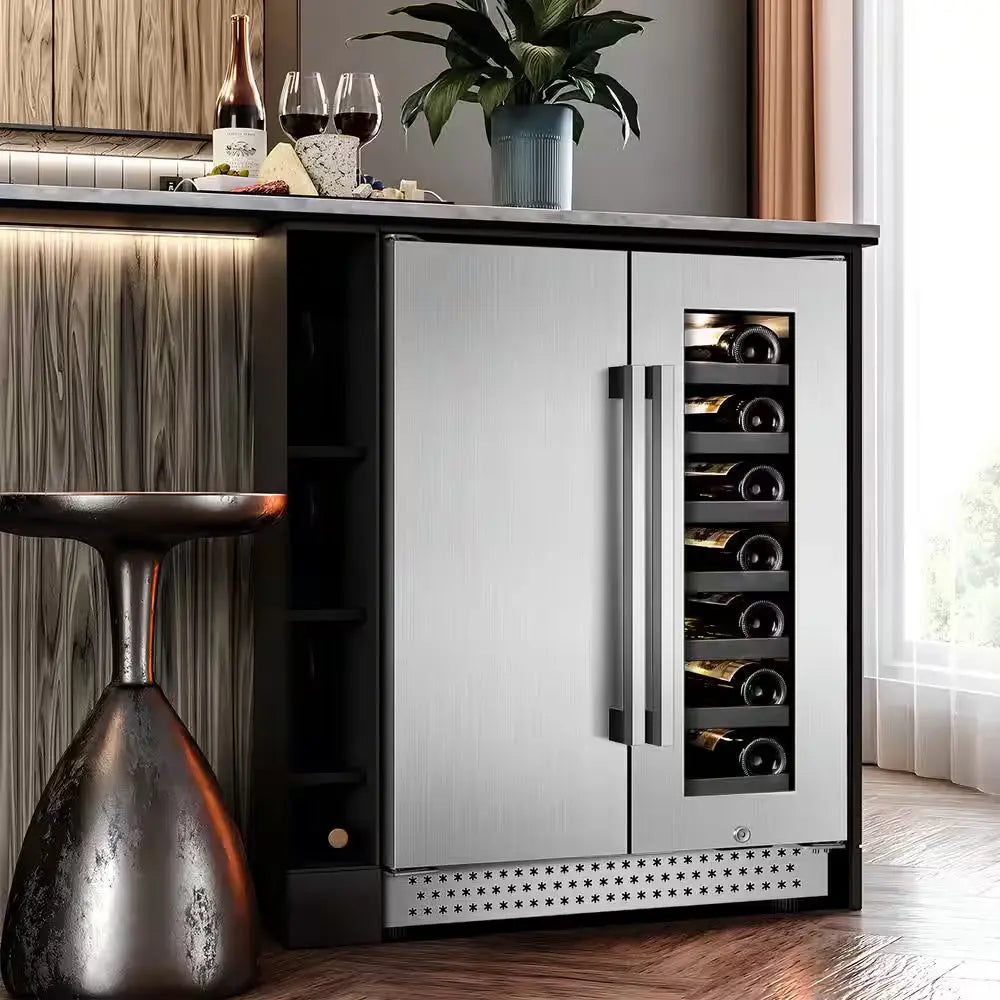 Dual Zone 24 In. Built-In/Freestanding 20-Wine Bottles and 88-Can with French Door Beverage Cooler, Stainless Steel | Fridge.com