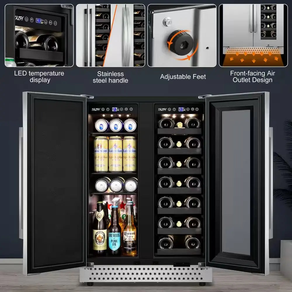 Dual Zone 24 In. Built-In/Freestanding 20-Wine Bottles and 88-Can with French Door Beverage Cooler, Stainless Steel | Fridge.com