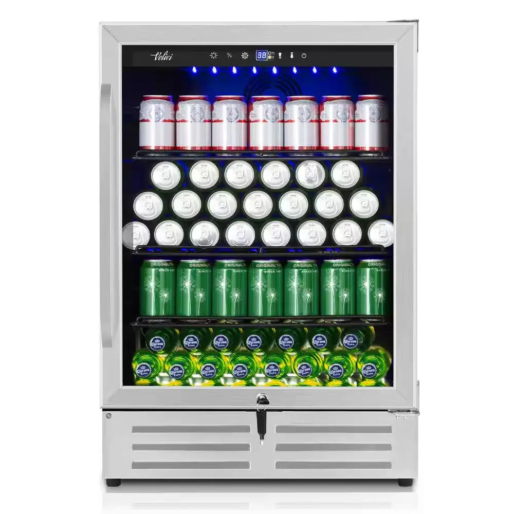 24 In. 210 (12 Oz.) Can Built-In/Freestanding Beverage Cooler Fridge with Adjustable Shelves in Stainless Steel | Fridge.com