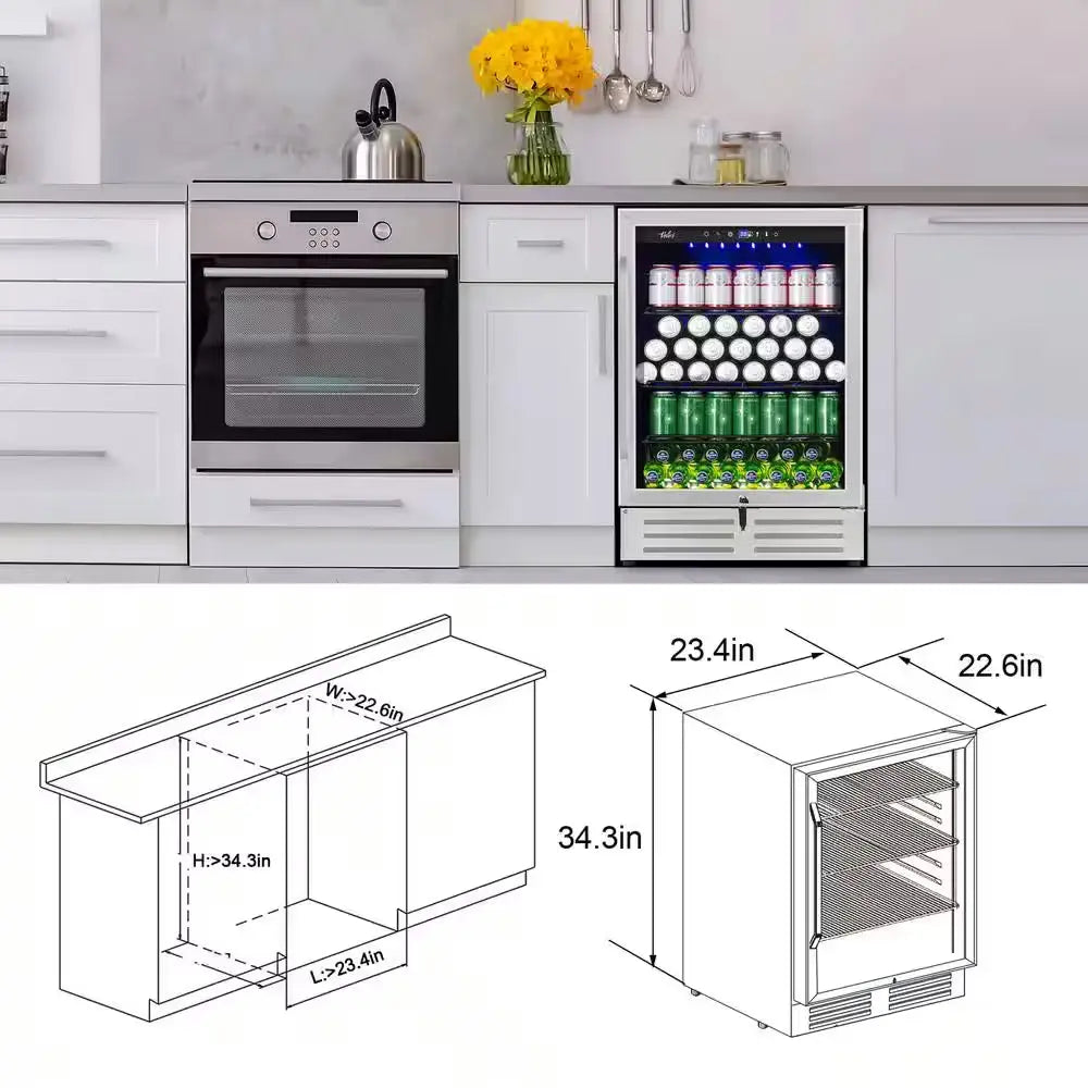 24 In. 210 (12 Oz.) Can Built-In/Freestanding Beverage Cooler Fridge with Adjustable Shelves in Stainless Steel | Fridge.com